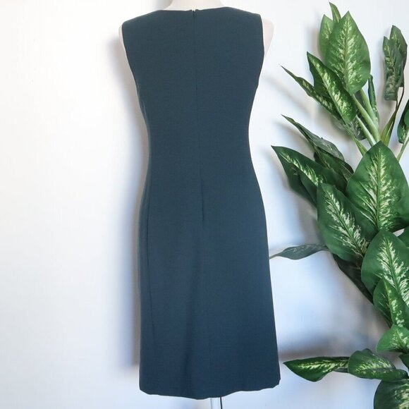 Goat Forest Green Wool Crepe Sleeveless Scoop Neck Career Shift Dress Size 6 - Picture 5 of 8